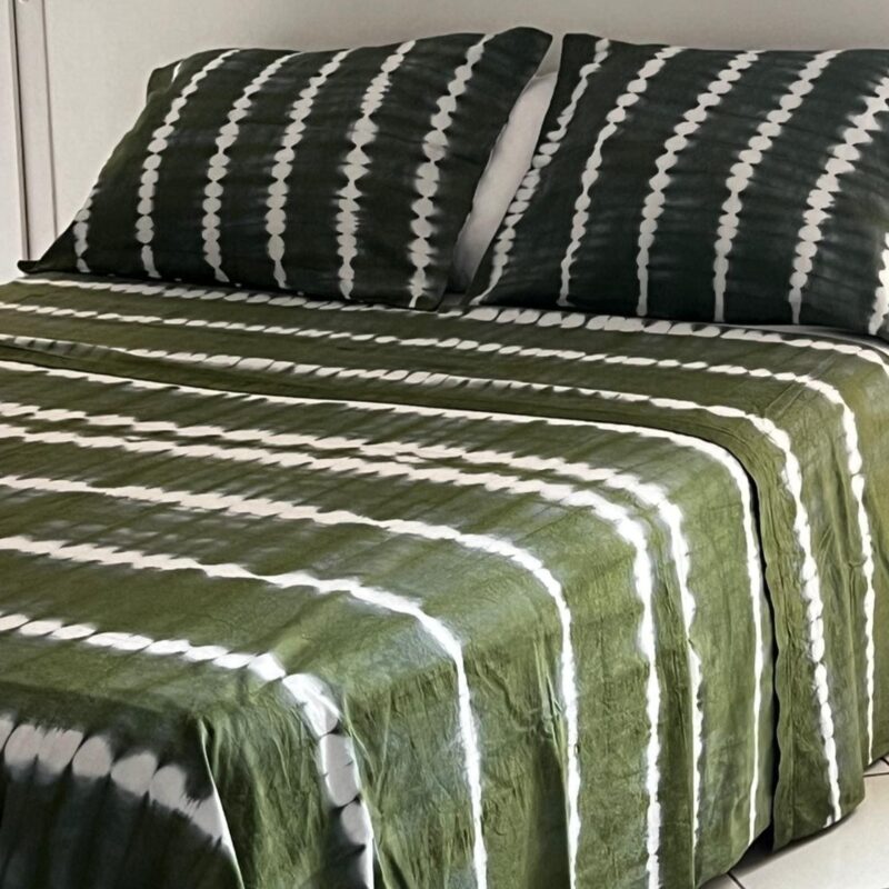 parure de lit drap coton artisanal batik vert harmonie