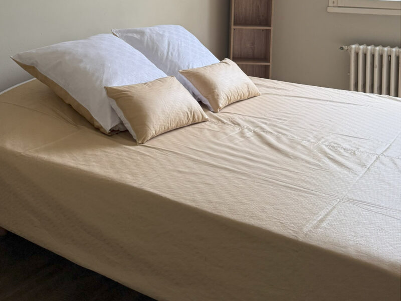 Parure Bazin riche 3 pièces Housse de couette Unie Bicolore Beige et Blanc