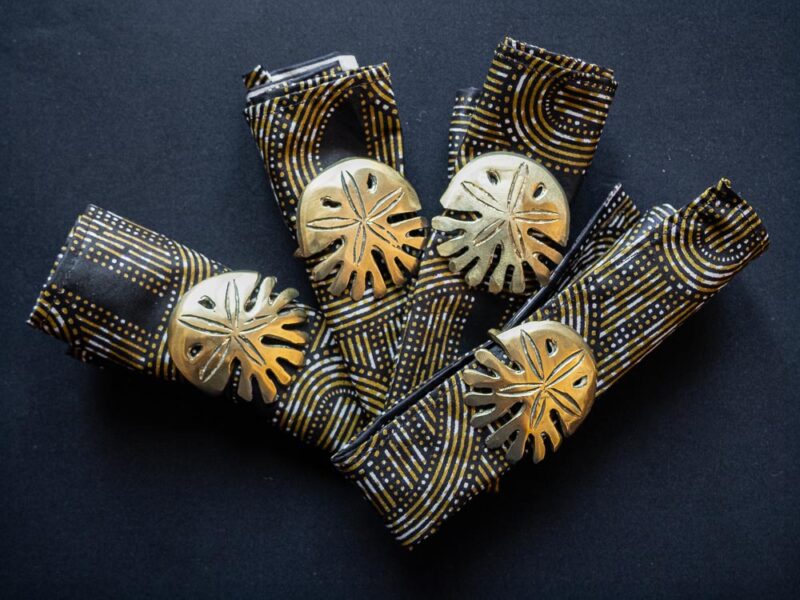 Set de serviettes dorée et noir bogolan