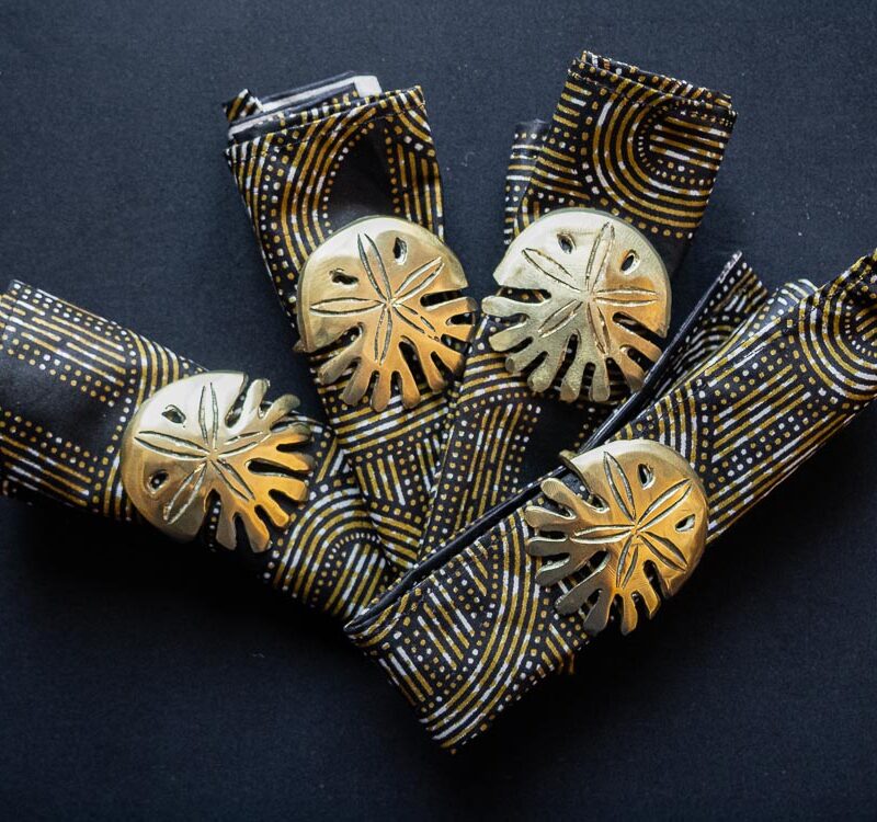 Set de serviettes dorée et noir bogolan
