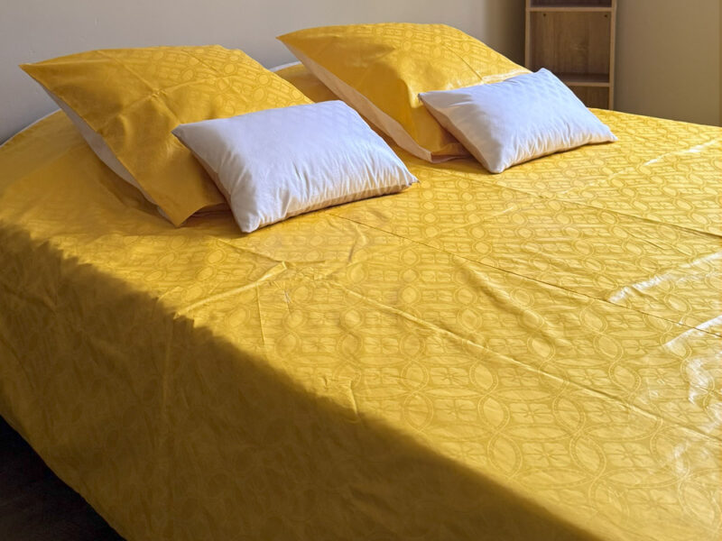 Parure Bazin riche 3 pièces Housse de couette Unie Bicolore Jaune et Blanc