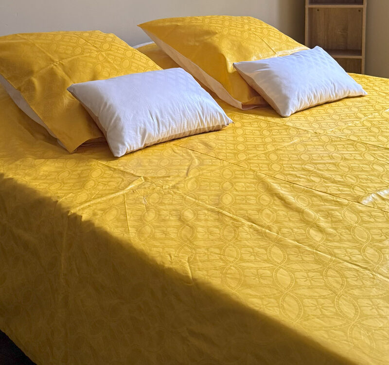 Parure Bazin riche 3 pièces Housse de couette Unie Bicolore Jaune et Blanc