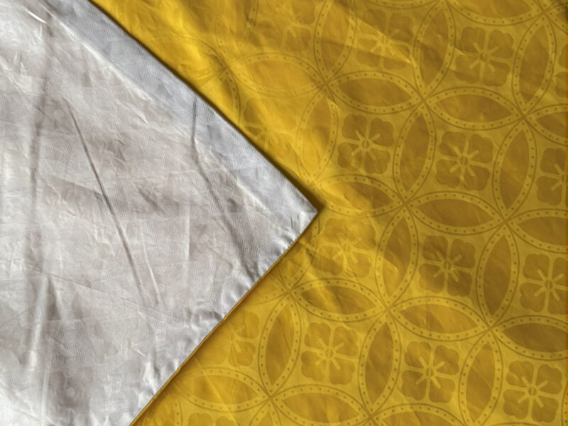Parure Bazin riche 3 pièces Housse de couette Unie Bicolore Jaune et Blanc – Image 2