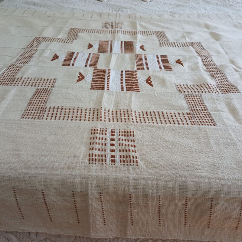 Plaid artisanal écru tissé main