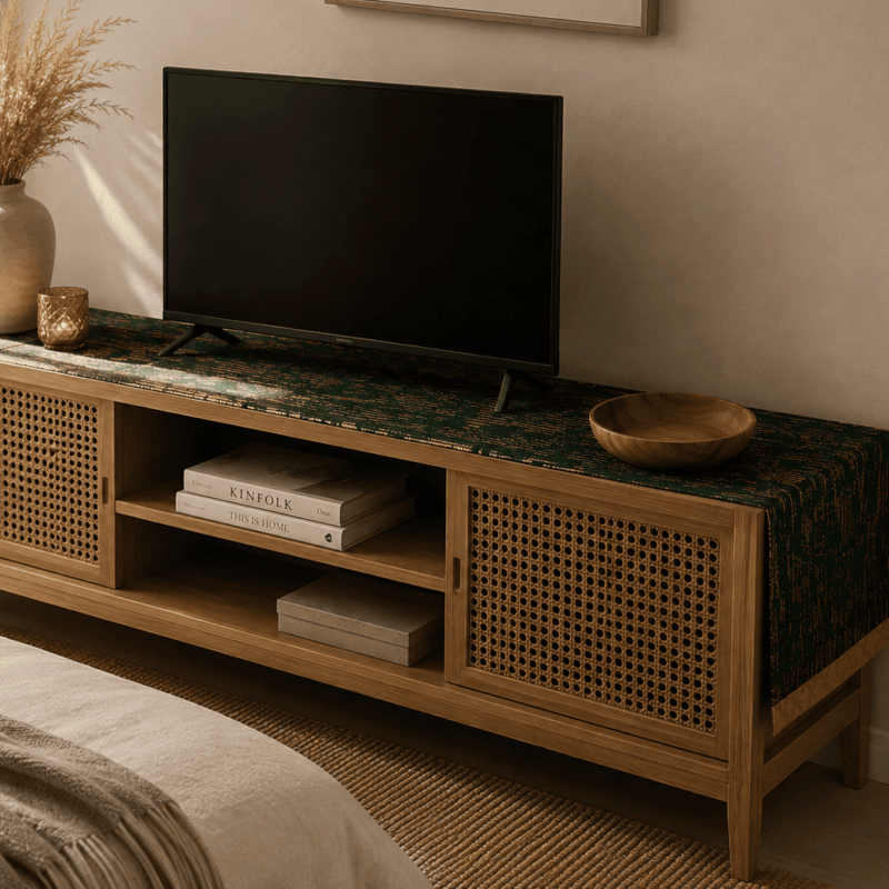 Long chemin de table vert kente gold